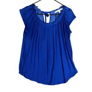 LC Lauren Conrad Women Blouse Blue Dotted Key Hole Back Tie Sleeveless Large